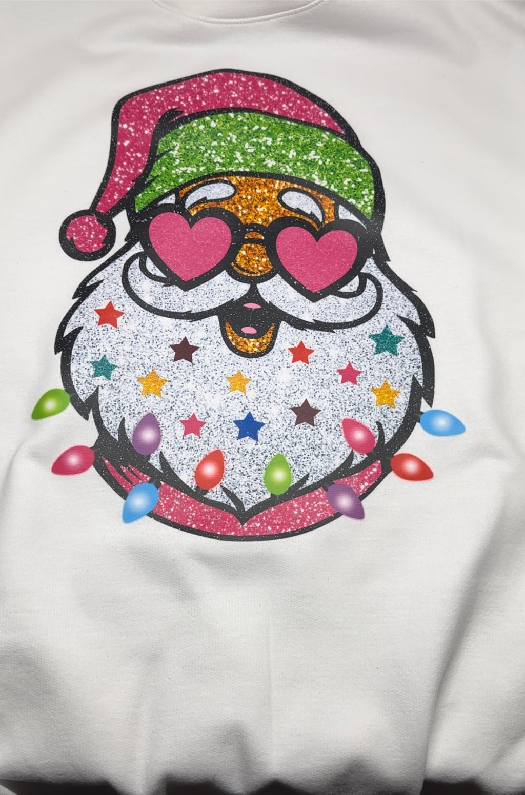 Santa Wearing Heart Sunglasses Glow in the Dark Sweatshirt